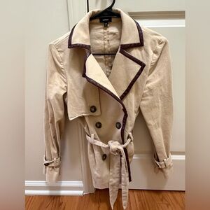Express Cropped Leather Trim Belted Trench Coat